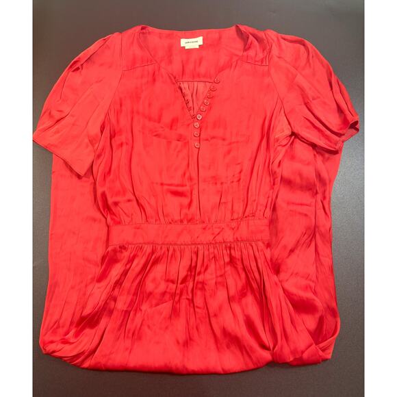 Zadig & Voltaire NWOT Ridge Satin Short Sleeve High Low V Neck Red Dress XSmall - Picture 3 of 6